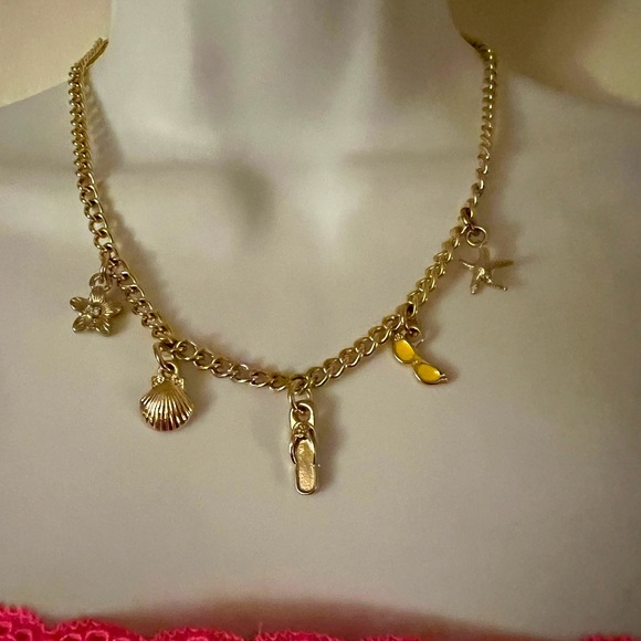 Gold choker type charm necklace with summer theme. So pretty for Summer - Picture 2 of 3